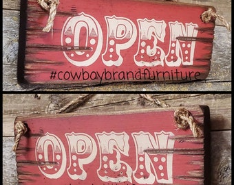 Large Open and Closed Wooden Sign Set Western Antiqued Sign | Etsy