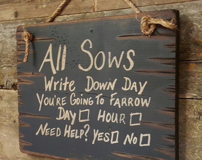 All Sows Write Down Day You're Going To Farrow, Humorous, Western, Antiqued, Wooden Sign in BLACK