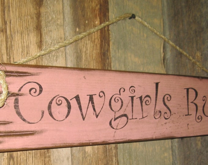 Cowgirls Rule, Western, Antiqued, Kid's Wooden Sign