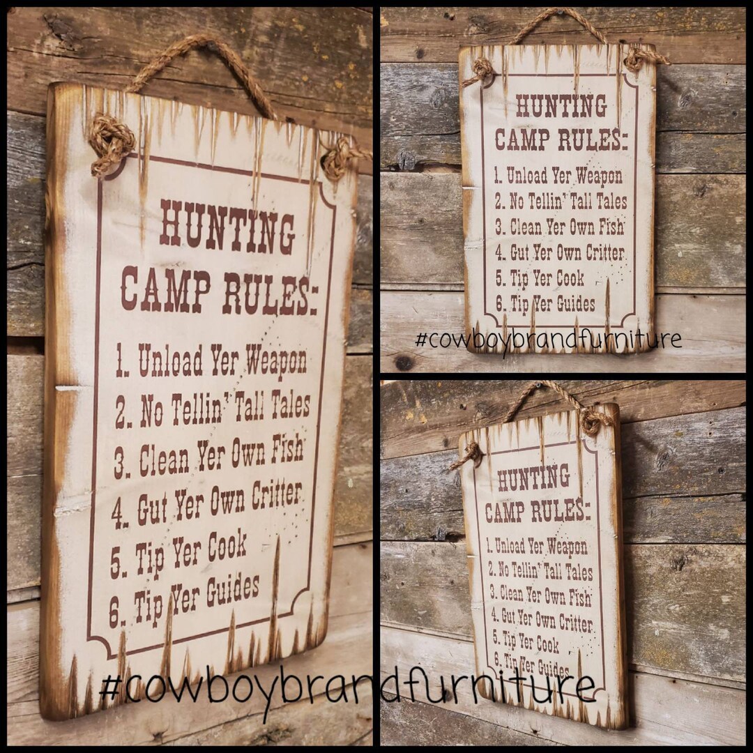 Hunting Camp Rules, Humorous, Antiqued, Wooden Sign Etsy