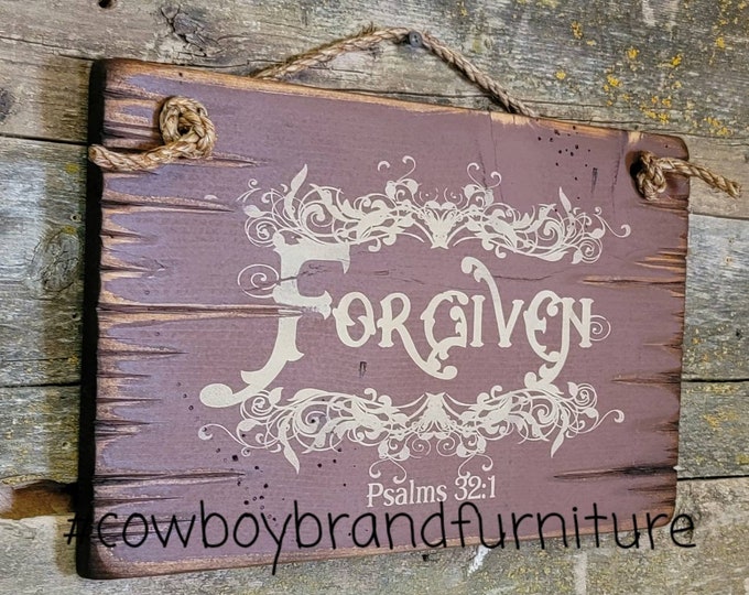 Forgiven, Psalms 32:1, Rustic, Antiqued, Wooden Sign