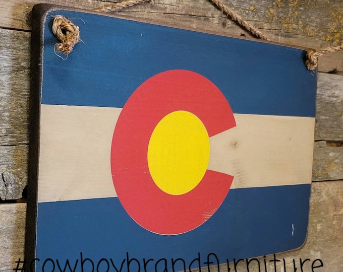 Colorado Flag, Western, Rustic, Antiqued, Wooden Sign