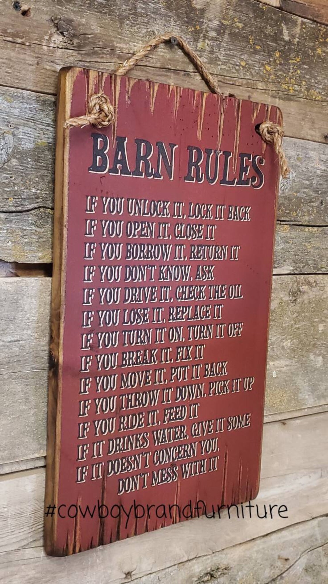 Barn Rules Rustic Antiqued Vintage Western Wooden Barn Etsy