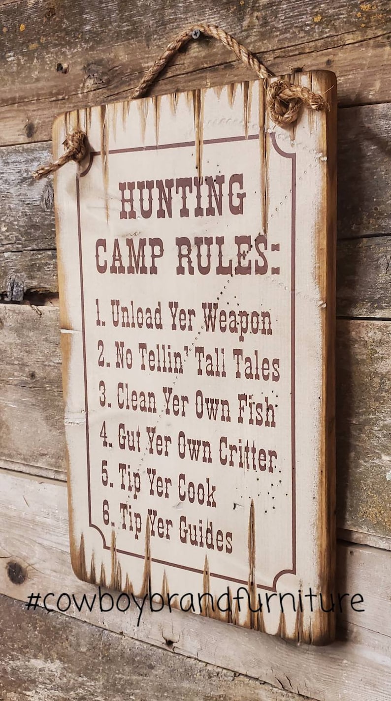 Hunting Camp Rules Humorous Antiqued Wooden Sign Etsy
