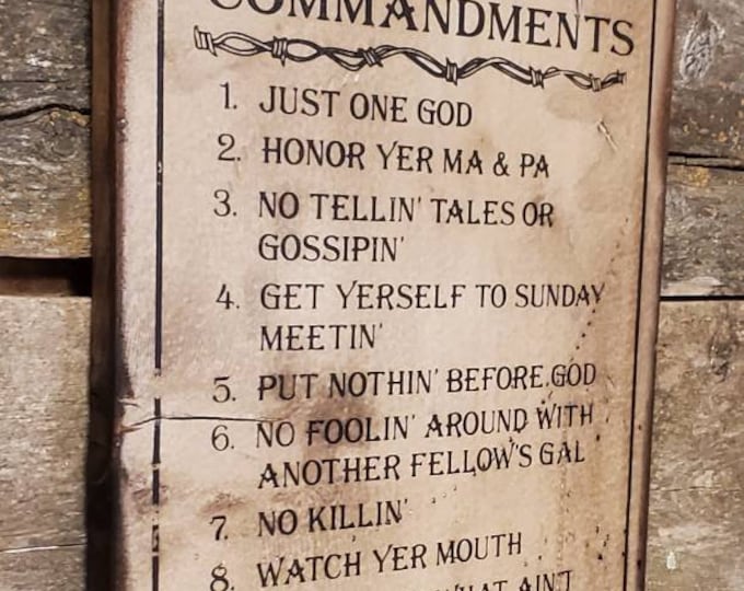 Cowboy's 10 Commandments, Western, Antiqued Wooden Sign