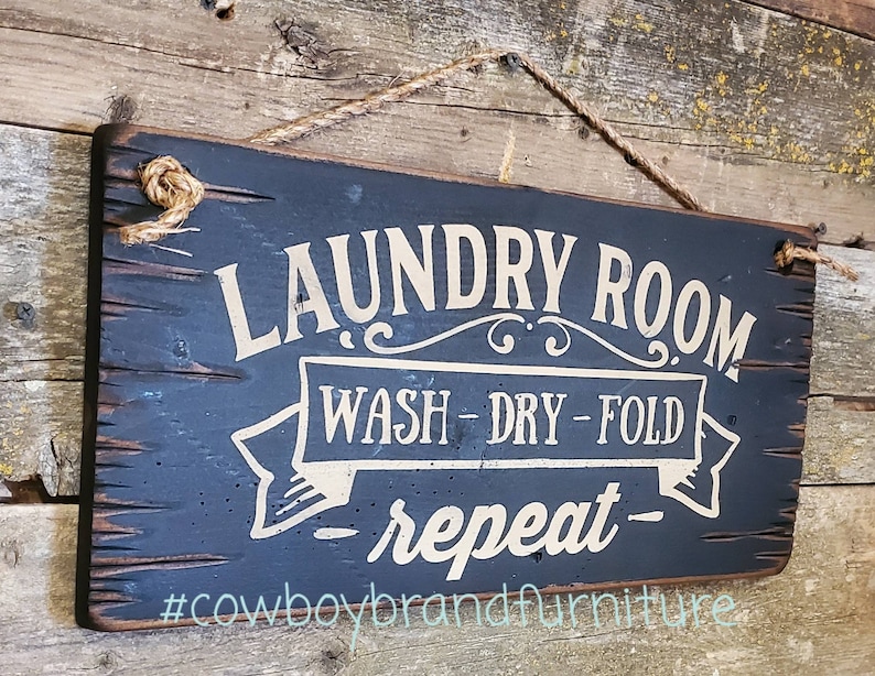 Wash Laundry Room Fold in White or Black Repeat Dry Rustic Antiqued Wooden Sign Distressed