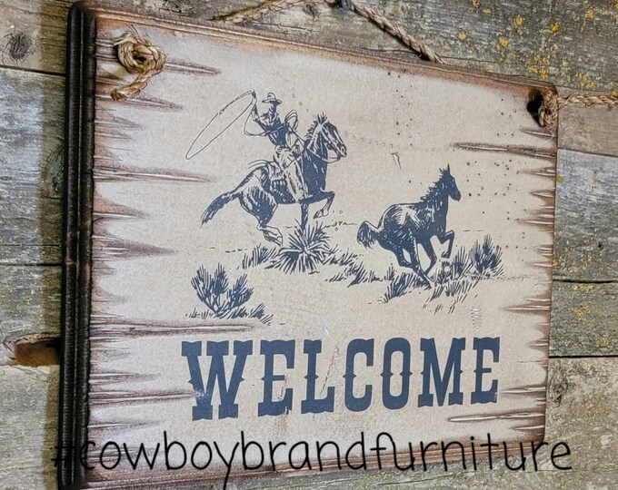 Welcome, Western, Antiqued, Wooden Sign