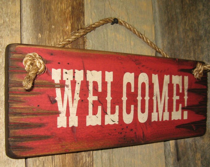 Welcome, Western, Antiqued, Wooden Sign