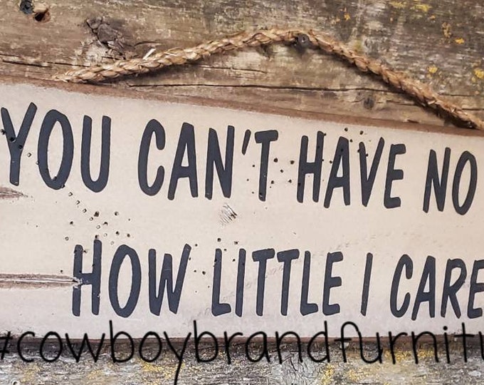 You Can't Have No Idea How Little I Care, Humorous, Western, Antiqued, Rustic, Vintage, Wooden Sign