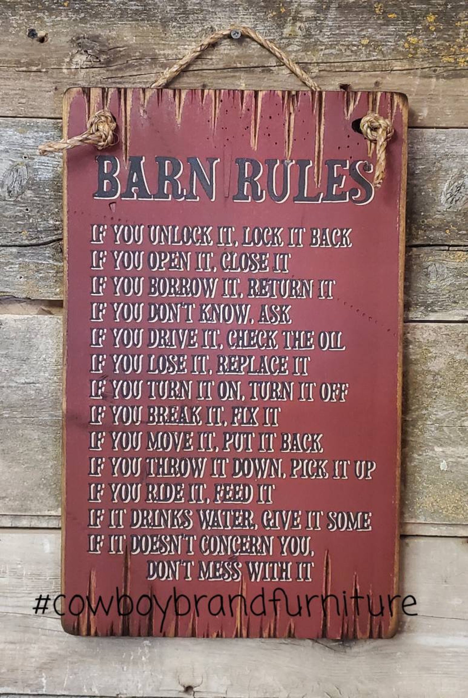 Barn Rules Rustic Antiqued Vintage Western Wooden Barn Etsy