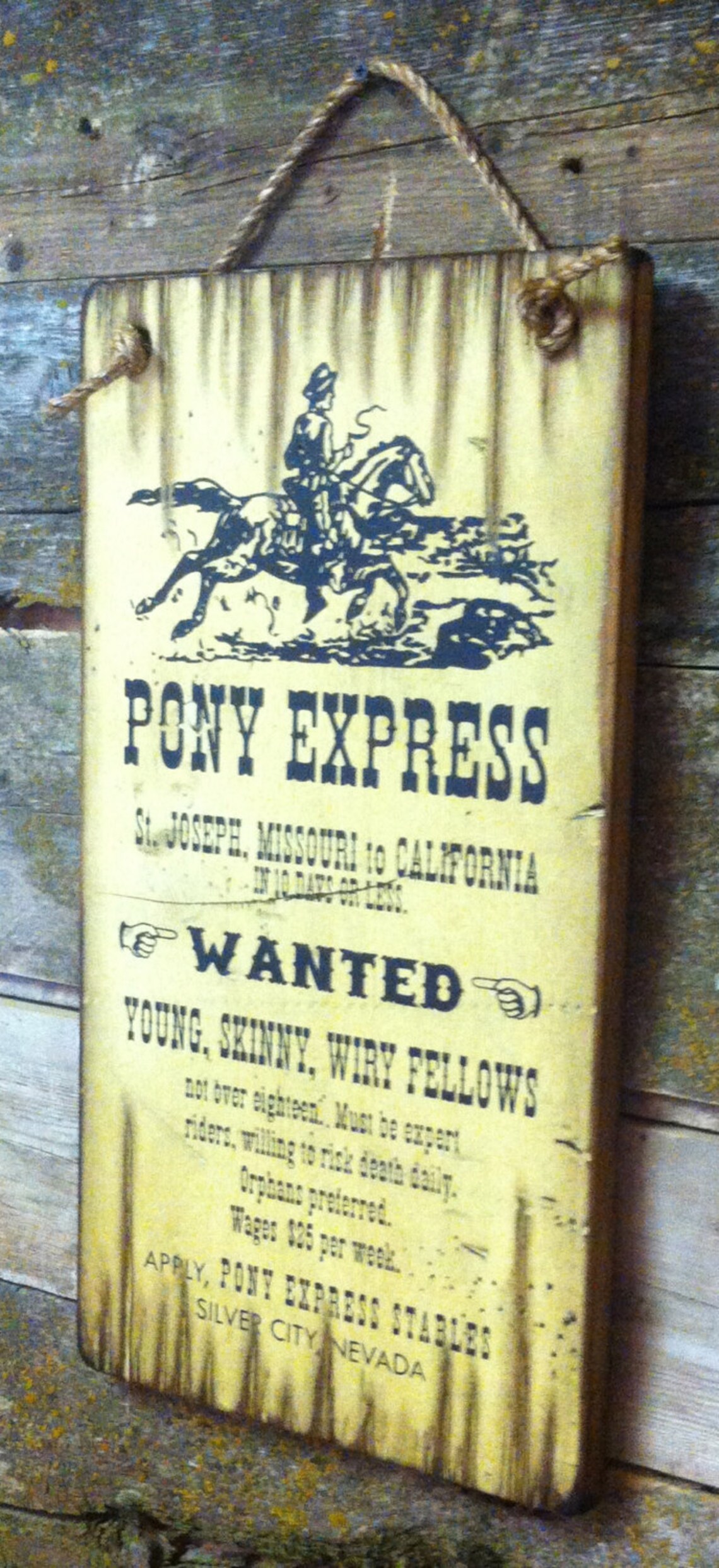 Pony Express Western Antiqued Wooden Sign Etsy