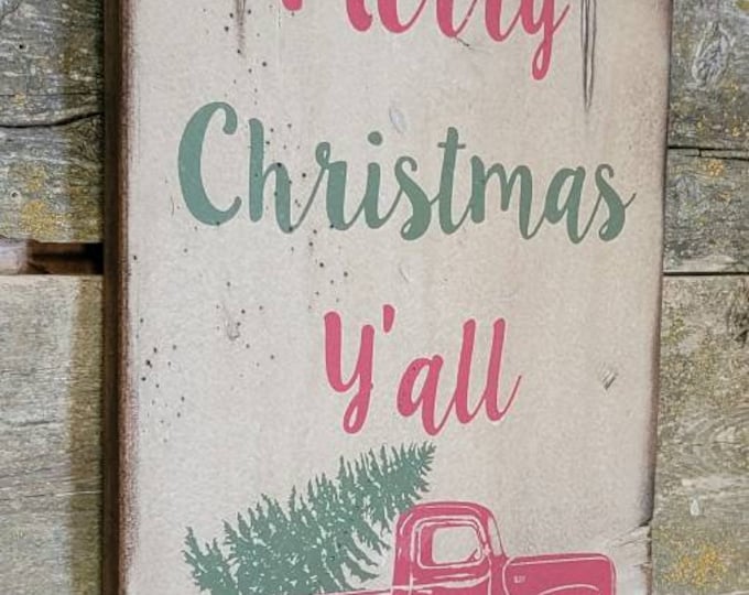 Merry Christmas Y'all!  Western, Antiqued, Rustic, Wooden, Christmas, Holiday Sign