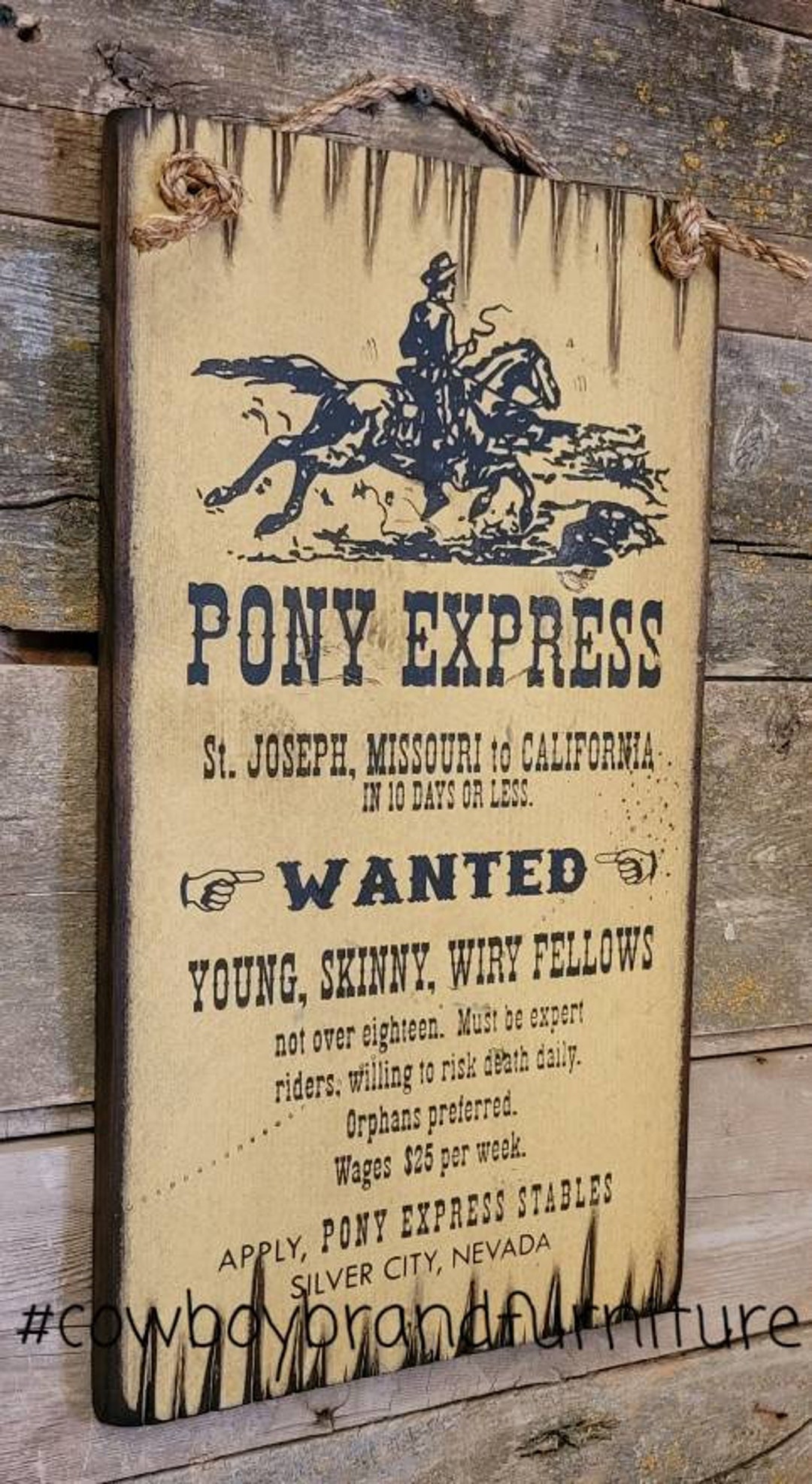 アンティーク　wooden sign ポニーエクスプレス　木製看板 Pony Express Established 1860 - Horse Graphic Wood - Vintage