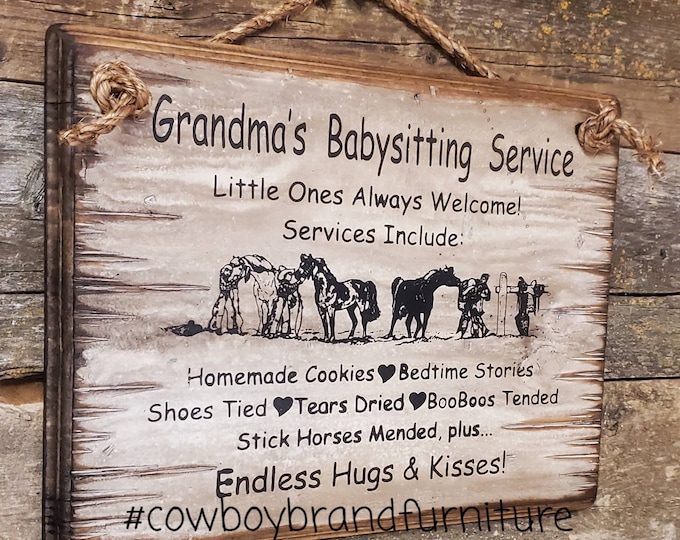 Grandma's Babysitting Service, Wooden, Antiqued Sign