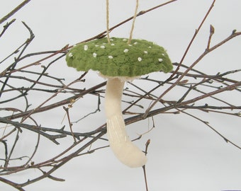 Toadstool hanging decoration, fungi ornament, Christmas tree decoration, holiday ornament, Fall ornament.