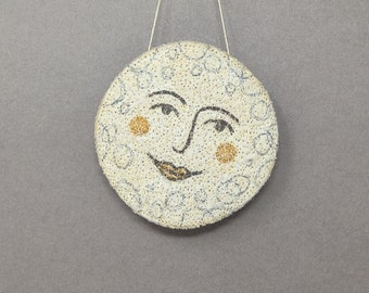 Embroidered full moon hanging decoration, Christmas tree decoration, Holiday ornament.