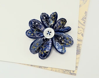 Vintage fabric flower brooch, flower pin, Mothers Day gift, textile art.