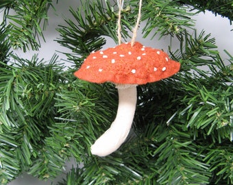 Toadstool hanging decoration, fungi ornament, Christmas tree decoration, holiday ornament, Fall ornament.