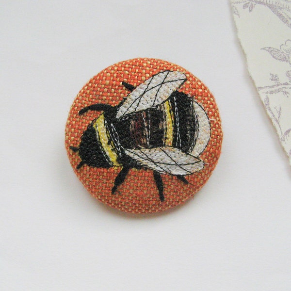 embroidered bumble bee brooch, textile art, cottage chic.