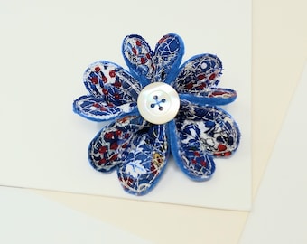 Vintage fabric flower brooch, flower pin, Mothers Day gift, textile art.