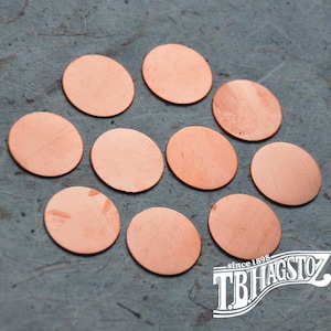 22 gauge Assorted diameters x 1/2, 5/8, 3/4, 7/8, & 1 inch Copper Disc 50 pieces