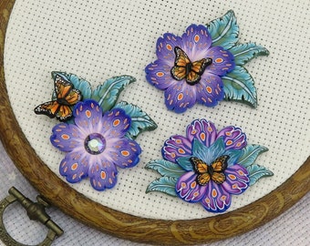 Flower Needle Minder with Monarch Butterfly / Magnetic Needle Holder