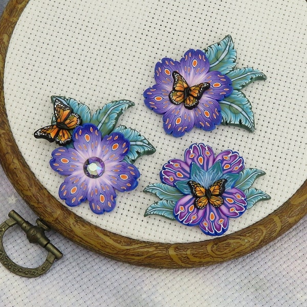 Flower Needle Minder with Monarch Butterfly / Magnetic Needle Holder