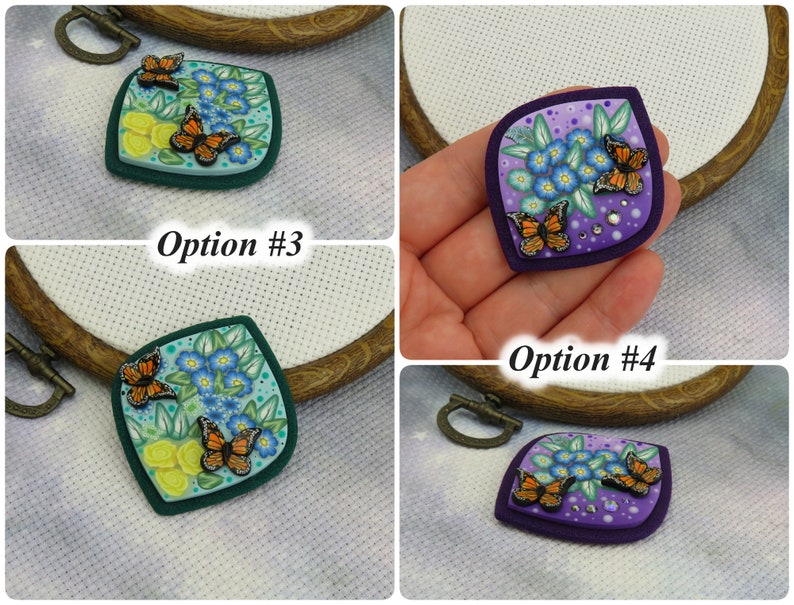 Floral needle minder with Monarch Butterfly / Garden Magnetic Needle Nanny / Needle Holder for Cross Stitch and Embroidery/ image 3