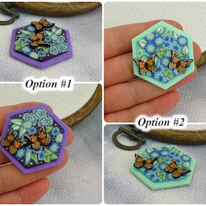 Floral needle minder with Monarch Butterfly / Garden Magnetic Needle Nanny / Needle Holder for Cross Stitch and Embroidery/ image 2