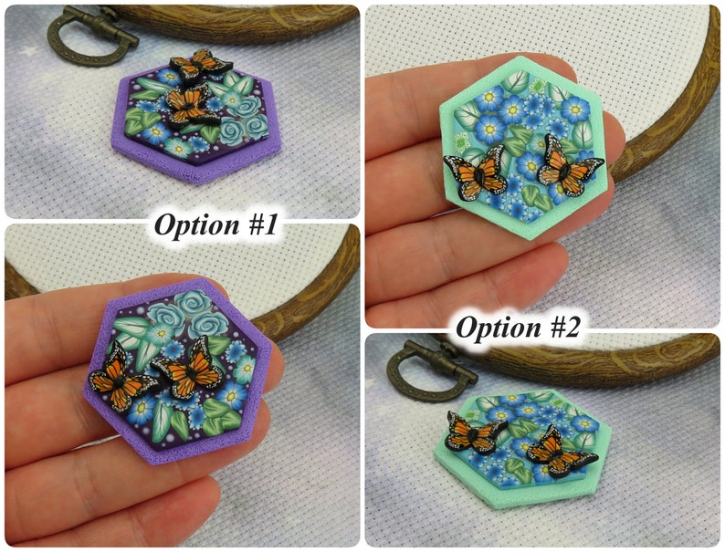 Floral needle minder with Monarch Butterfly / Garden Magnetic Needle Nanny / Needle Holder for Cross Stitch and Embroidery/ image 2