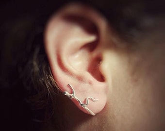 The Ultimate Ear Climber Sterling Silver Sculpted Figure Modern Original Design Ear Cuff Ear Pin Gift for Modern Woman Single Piece Earring