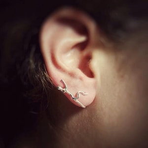 The Ultimate Ear Climber Sterling Silver Sculpted Figure Modern Original Design Ear Cuff Ear Pin Gift for Modern Woman Single Piece Earring