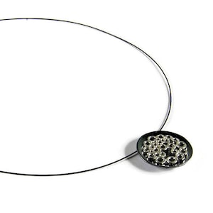 Bubbles Statement Pendant Necklace Sterling Silver Oxidized Black Patina Modern Black White Contrast Round Geometric Chic Jewelry For Her