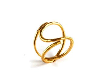 Infinity Linear Statement Ring Sterling Silver Gold Plated Organic Texture Sophisticated Simple Minimal Precious Gift Multi Way Wear Art