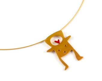 My mind Monsters Pendant Sterling Silver 22K Yellow Gold Plated Creature Memories Symbolic Gift Thinking of Loved One Gift Idea