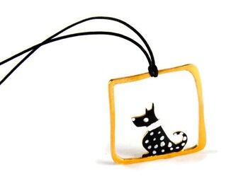 Mans Best Friend Dog Sterling Silver Pendant Jewelry Handmade Painted Enamel Gold Silver Finish Everyday Fashion Geometric Gift Idea for Her