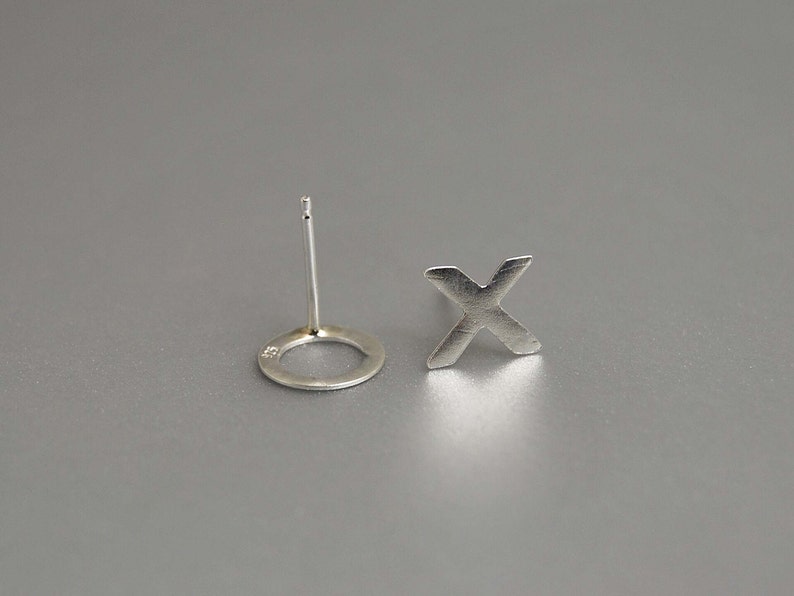 Hug Kisses xoxo studs mismatched earrings x o letters modern everyday accessories fresh sterling silver jewelry love affection gift for her image 2