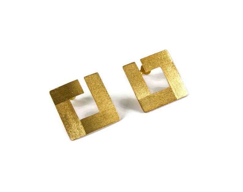 Square It Up Statement Earrings Little Studs Modern Minimal Geometric Design Sterling Silver Yellow Gold Plated 24K Simple Luxury Chic Gift image 1