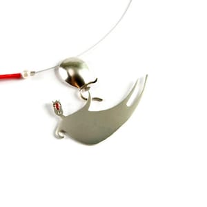 Cycladic Figurine Messenger with Balloon Statement Sterling Silver Necklace Red Rubber Tube Freshwater Pearl Greek History Inspired Figure