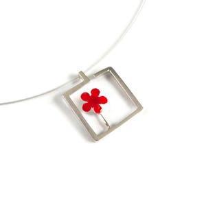 Blossoming Flower Color Pendant Necklace Enamel Resin Metalwork Geometric Square Steel Wire Modern Everyday Fashion Fresh Spring Celebration image 1