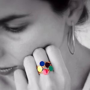 Confetti Kleurrijke stapelen ringen Sterling Verzilverde vergulde ringen afzonderlijk of samen sets blauw geel groen rood rood zwart moderne band