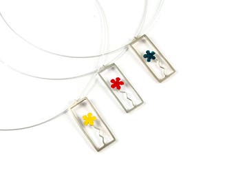 Little Prince Flower in a Jar Sterling Silver Pendant with Flower Colors Red Yellow Blue Enamels Blossoming Fashion Necklace Modern Minimal