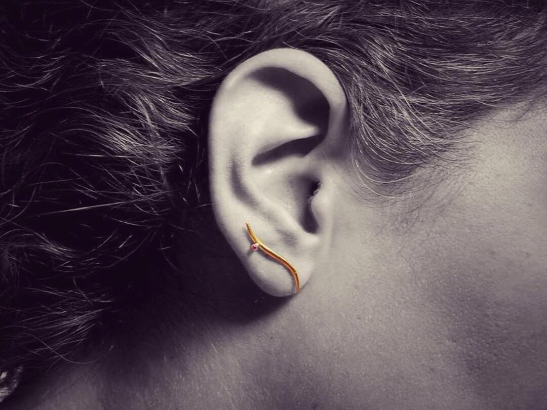 Wavy Ear Pin With Ruby Gemstone Custom Tiny Gems Available Sterling ...