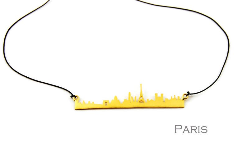 When in Paris Minimal Statement Necklace Paris Skyline Handcrafted Main Landmarks Eiffel Tower Love City of Light Romantic Gift for Her image 2