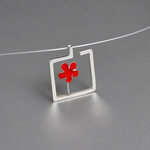 Blossoming Flower Color Pendant Necklace Enamel Resin Metalwork Geometric Square Steel Wire Modern Everyday Fashion Fresh Spring Celebration image 5