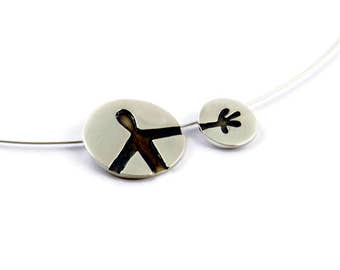 Back to School Geometric Pendant Two Circles Couple Team Work Symbol Abstract Figure Man Cartoon Type Design Cute Whimsy Everyday Accessory