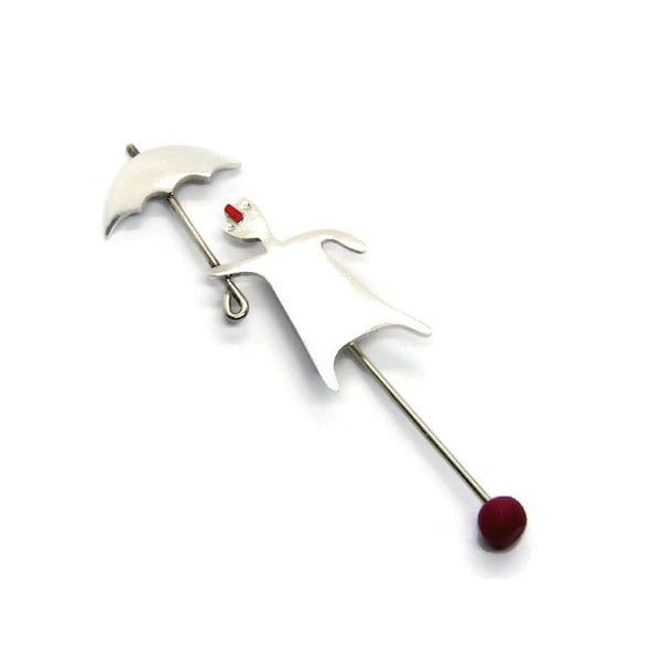 Histoire moderne Art Pin Sterling Silver Brooch Cycladic Figurine Inspiré Homme Figure Red Nose Enamel Polymère Symbolic Gift April Rain Umbrell