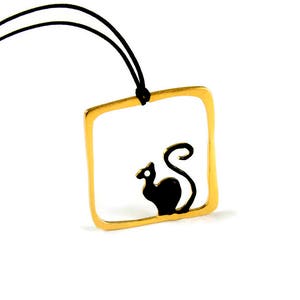 Gato amante colgante collar oro plateado plata cuadrado lindo gato caprichoso diseño negro cordón joyería moderna esmalte pintura animal pet amantes