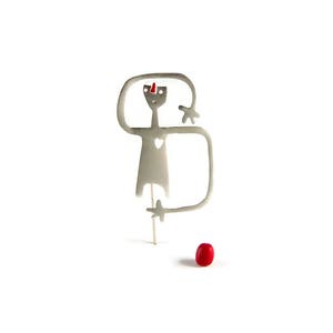 Hug Me Love Me Sterling Silver Art Pin Brooch Cycladic Figurine Inspired Character Red Nose Enamel Symbolic Gift for History Lovers Greece