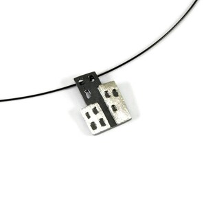 Nightlife City Art Pendant Necklace Sterling Silver Black or Yellow Gold Building Skyline Minimal Modern Fashion Gift for Her Under 30